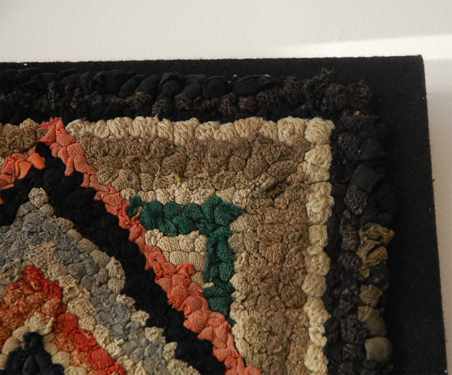 19thc Geometric Hand Hooked Mounted Rug From New England at 1stDibs
