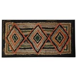 19thc Geometric Hand Hooked Mounted Rug From New England