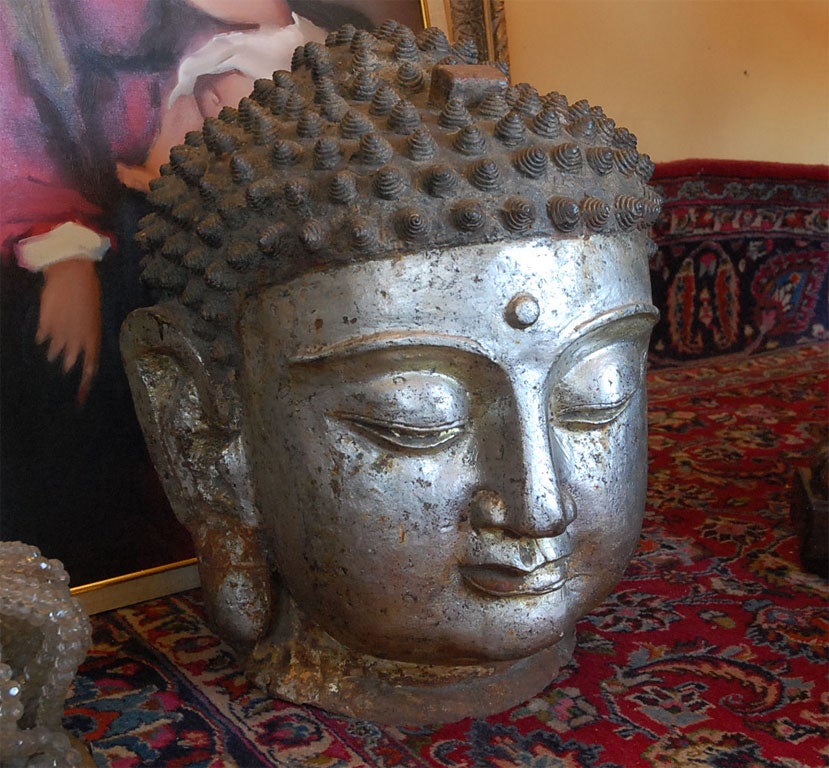 Pair of BIG Old Iron Buddah Heads