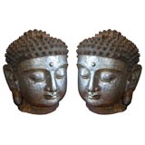 Antique Pair of BIG Old Iron Buddah Heads
