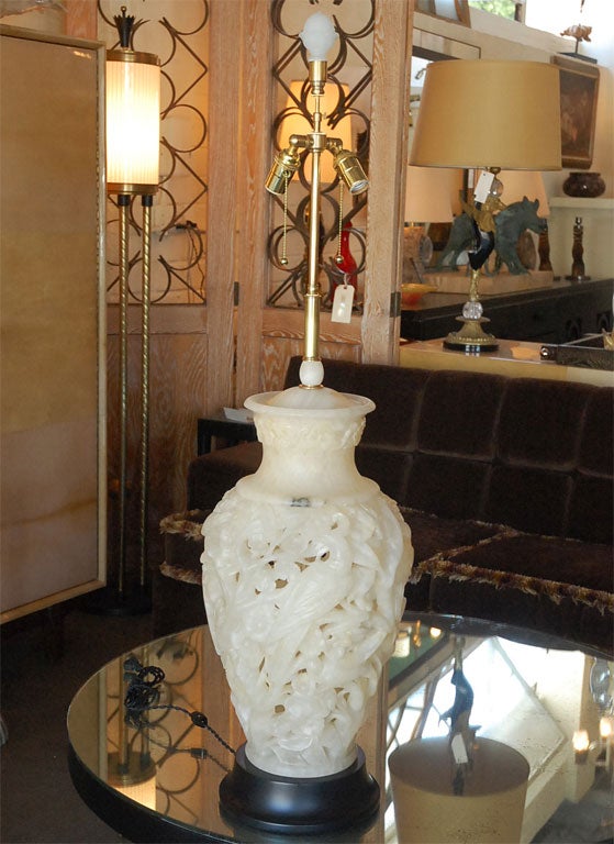 Carved  Alabaster Table Lamp