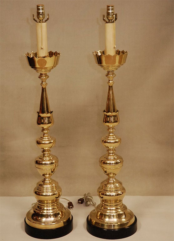 VINTAGE BRASS  ROUND COLUMN TABLE LAMPS