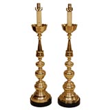 VINTAGE BRASS  ROUND COLUMN TABLE LAMPS