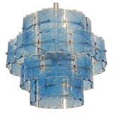 Blue Fontana Arte Glass Tiered Chandelier