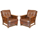 Pair of  Wood & Leather Rustic Chairs