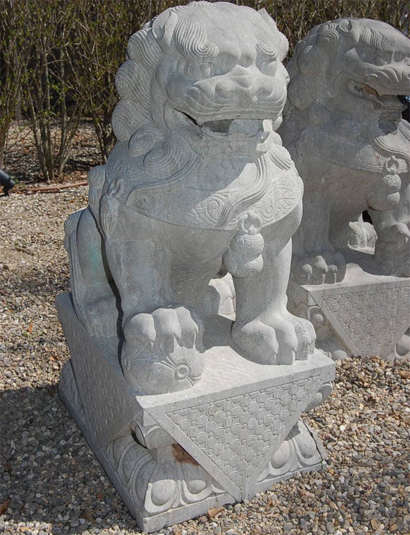 Pair of Carved Stone Chinese Foo Dogs 3