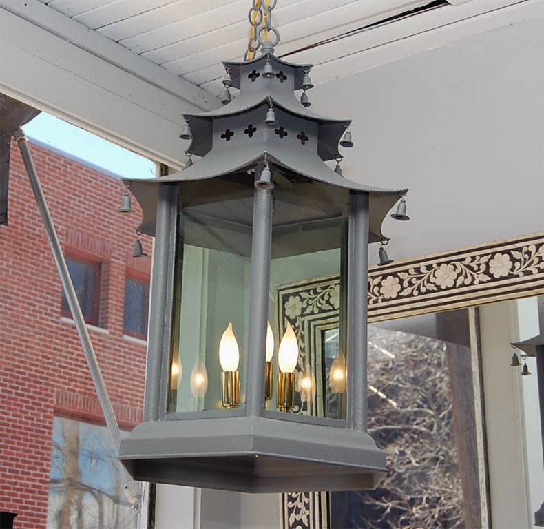 Pair of tole pagoda style lanterns