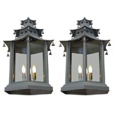 Pair of tole pagoda style lanterns