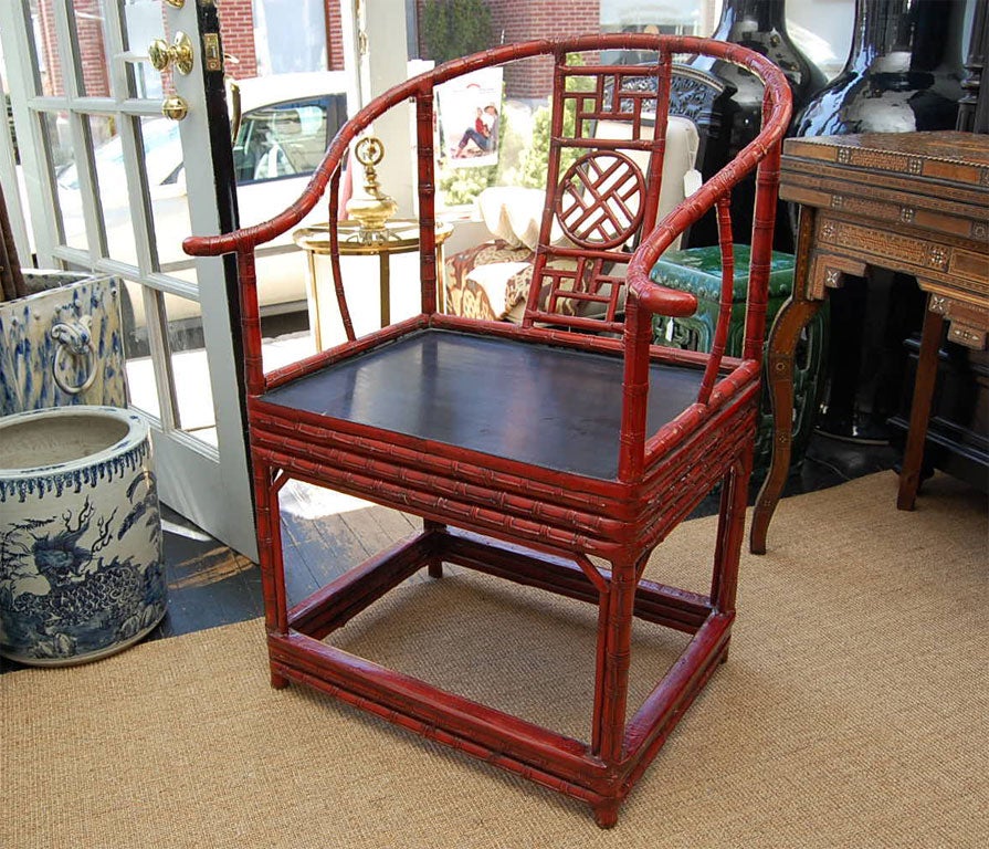 Pair of Chinese bamboo horseshoe chairs