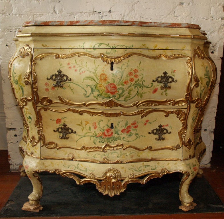 18th Century and Earlier 18th c. Italian Painted Bombe Commode For Sale