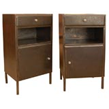 Vintage Pair of 1950's Burnished Steel French Industrial Cabinets