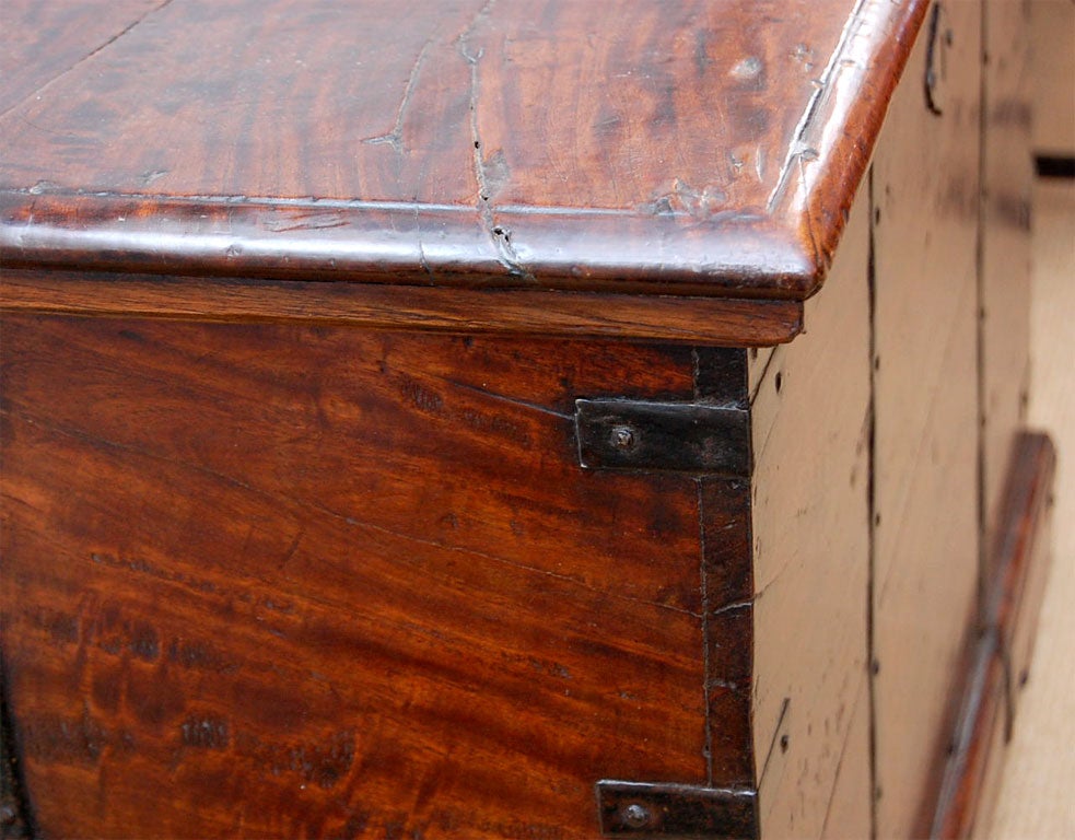 Iron 19th Century Anglo-Indian Teak Tea Chest or Trunk