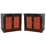 Pair Ebonized Wire-front Cabinets by Jansen