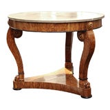 19th Century Round Wooden Table with Marble Top and Paw Feet