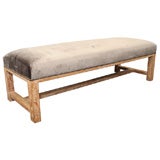 1940
s French Silk-Velvet Bench with Cerused Oak Finish