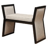 Ebonized 1940s Bench Upholstered in Linen