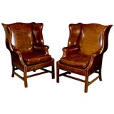 Antique Chippendale Leather Wing Chairs