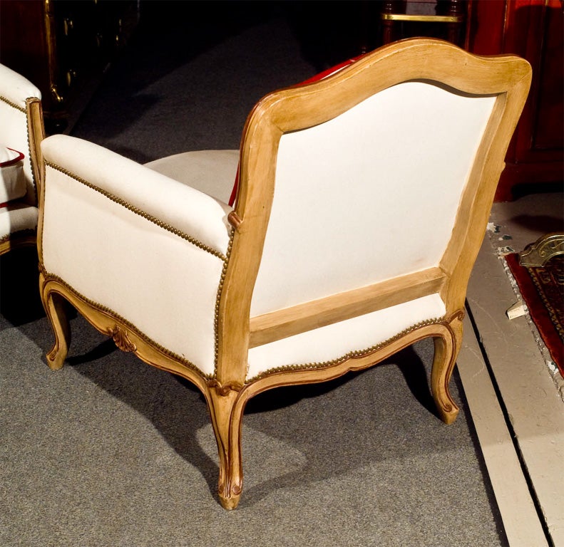 Pair of Jansen Stamped Hollywood Regency Louis XV Style Bergere Lounge Chairs 2