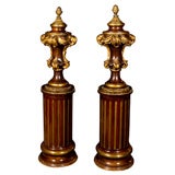 Pair of Bronze and Mahogany Columns with Urns