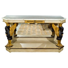 Table console à motif de Swan, bois doré, marbre, France, années 1940