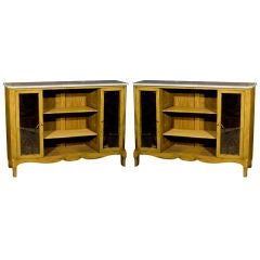 Vintage Jansen Stamped Paint Decorated Bookcases with Marble tops