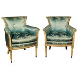 Jansen Stamped Pair of Directorie Style Painted Bergeres