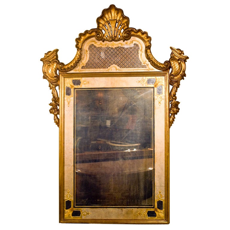 design glass ct mirror greenwich Sale Églomisé Mirror with Giltwood For at Jansen Stamped Frame