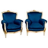 Pair of French Paint Distressed Bergere Chairs  Jansen