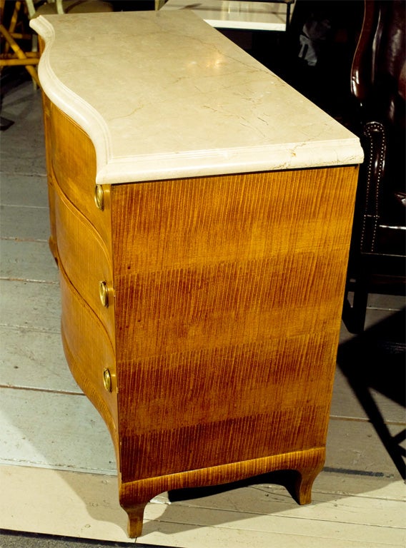 Jansen Stamped Yew Wood Marble-Top Commode In Excellent Condition In Stamford, CT