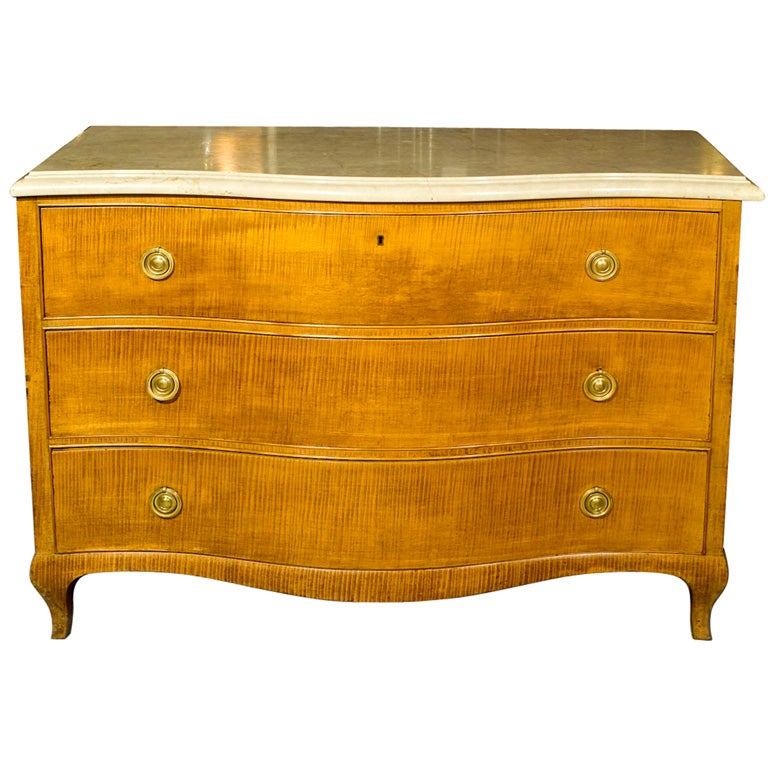 Jansen Stamped Yew Wood Marble-Top Commode