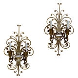 Antique pair of silvered large two arm sconces