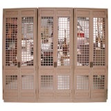 Vintage Triple Bleached Oak Cabinet with Mirrored Lattice Motif