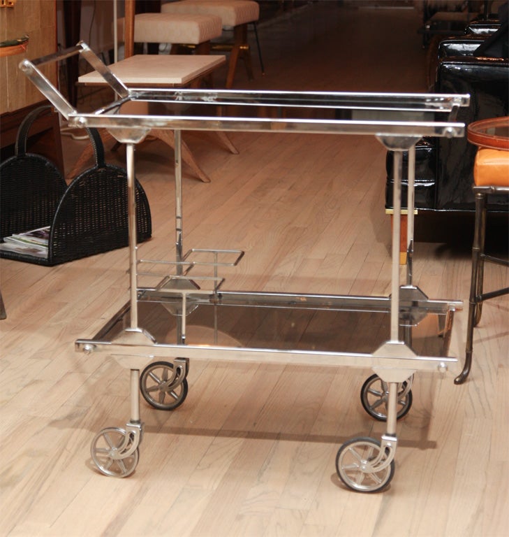 Smoked Glass Jacques Adnet bar cart