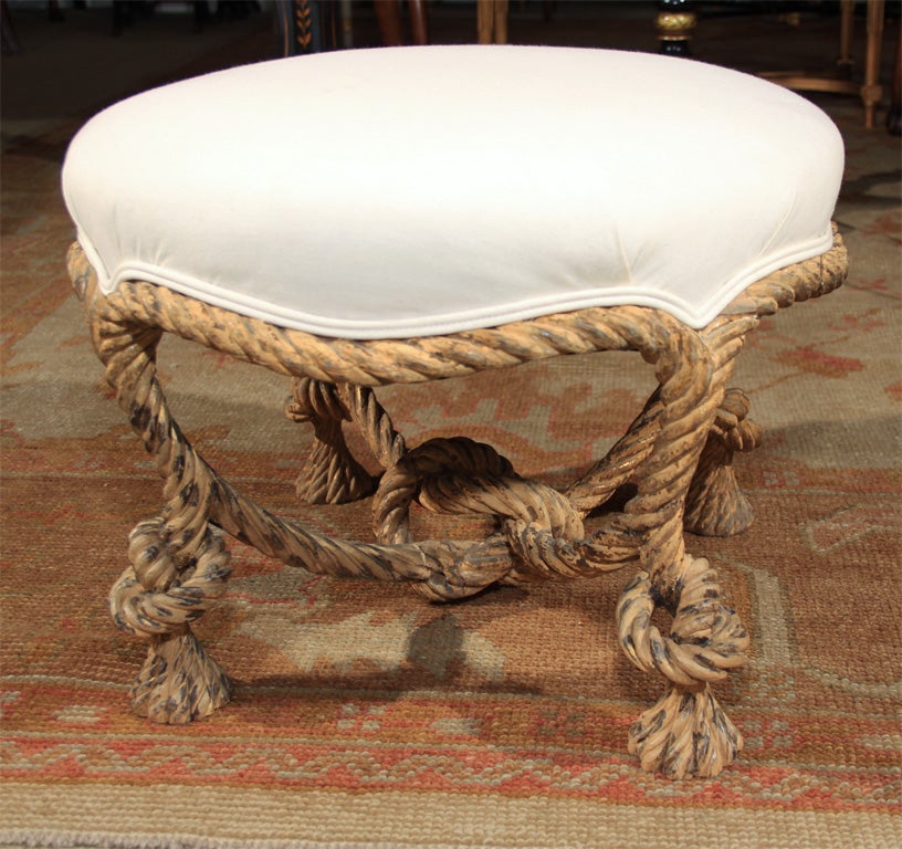 Beautiful Napoleon the 3rd era giltwood hand carved Fournier rope twist stool. Covered in white muslin fabric. Original patinated finish.