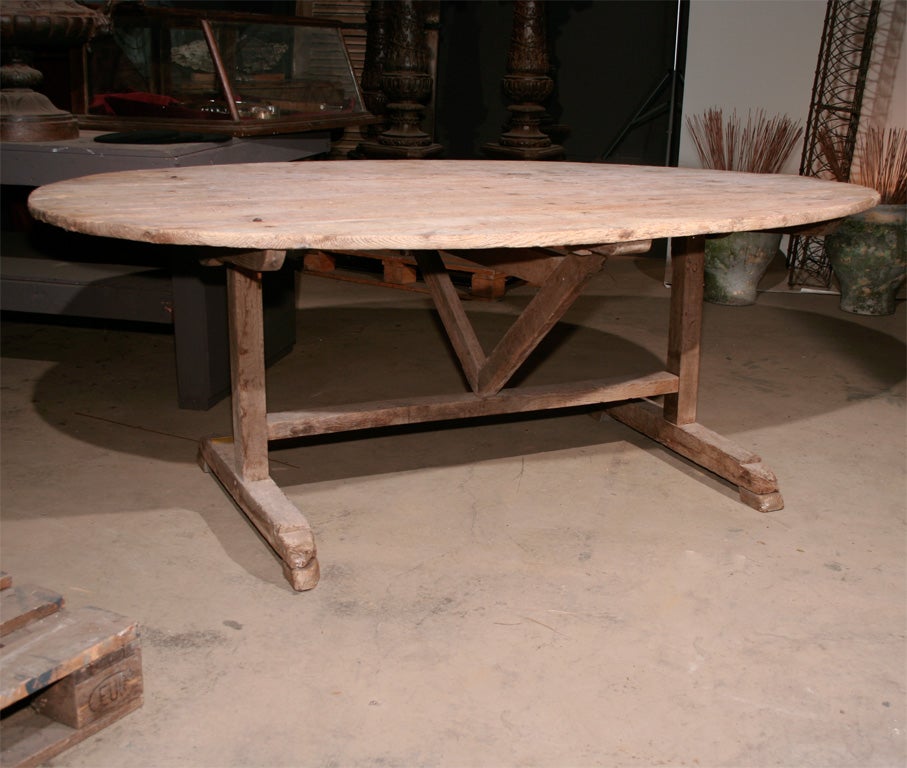 Late 19th/early 20th century unusually large French gateleg wine tasting table of pine pegged construction.