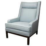 Vintage Modern Wingback  Chair Upholstered in Blue Linen