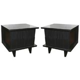 Pair of Black Lacquered Faux Bamboo End Tables