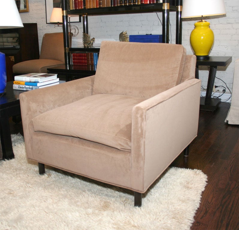 Pair of Club Chairs Upholstered in Camel Cotton Velvet