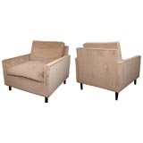 Pair of Club Chairs Upholstered in Camel Cotton Velvet