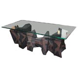 Terra cotta Sculptural Coffee Table with Glass Top