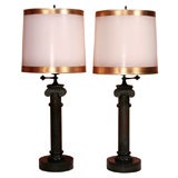 Pair American Neo-Classical Style Patinated Gas Lamps