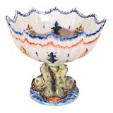 Antique Large CA  French Faience Compote with Dolphin Base