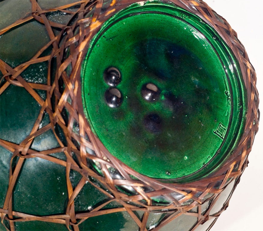 Awaji Kerosene Art Pottery Lantern,  Original Fittings and Shade 3