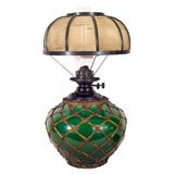 Awaji Kerosene Art Pottery Lantern,  Original Fittings and Shade