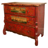 A three-drawer Dutch chest with scenic landscape decoration