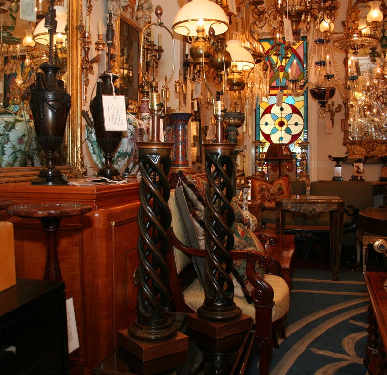 Walnut barley twist form lamps