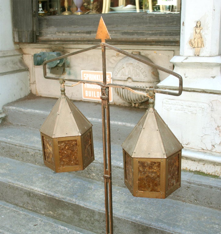 Early Mission Mica and Copper Two Lantern Floor Lamp 1