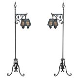 Pair of  Hand Forged Iron and Mica Shade Floor Lamps