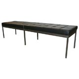 Black leather Florence Knoll bench with stainless steel frame