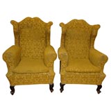 Pair of Large Wing Chairs on Cabriole Feet